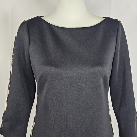 Vince Camuto Scuba Mini Dress Black with Leopard Panels 3/4 Sleeves- bb1 - Picture 7 of 8